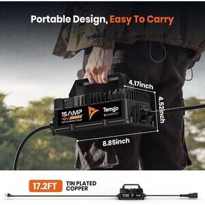 15A 48V Golf Cart Battery Charger for Club Car 3-Pin Round Plug, Waterproof, NEW